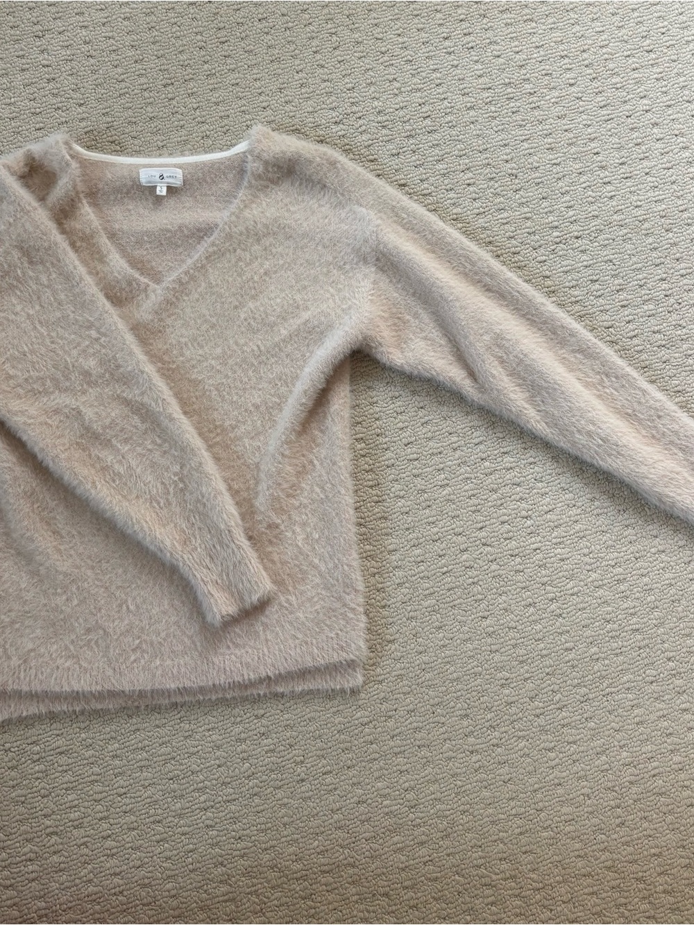 Lou & Grey Fuzzy V-Neck Sweater in Light Beige